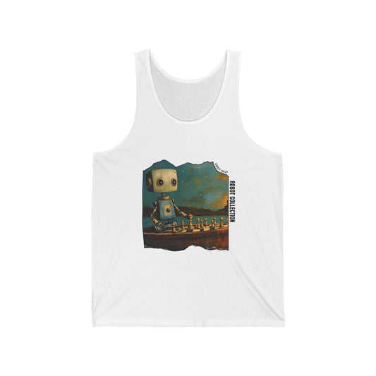 Robot on a Boat - White Chess Tank Top