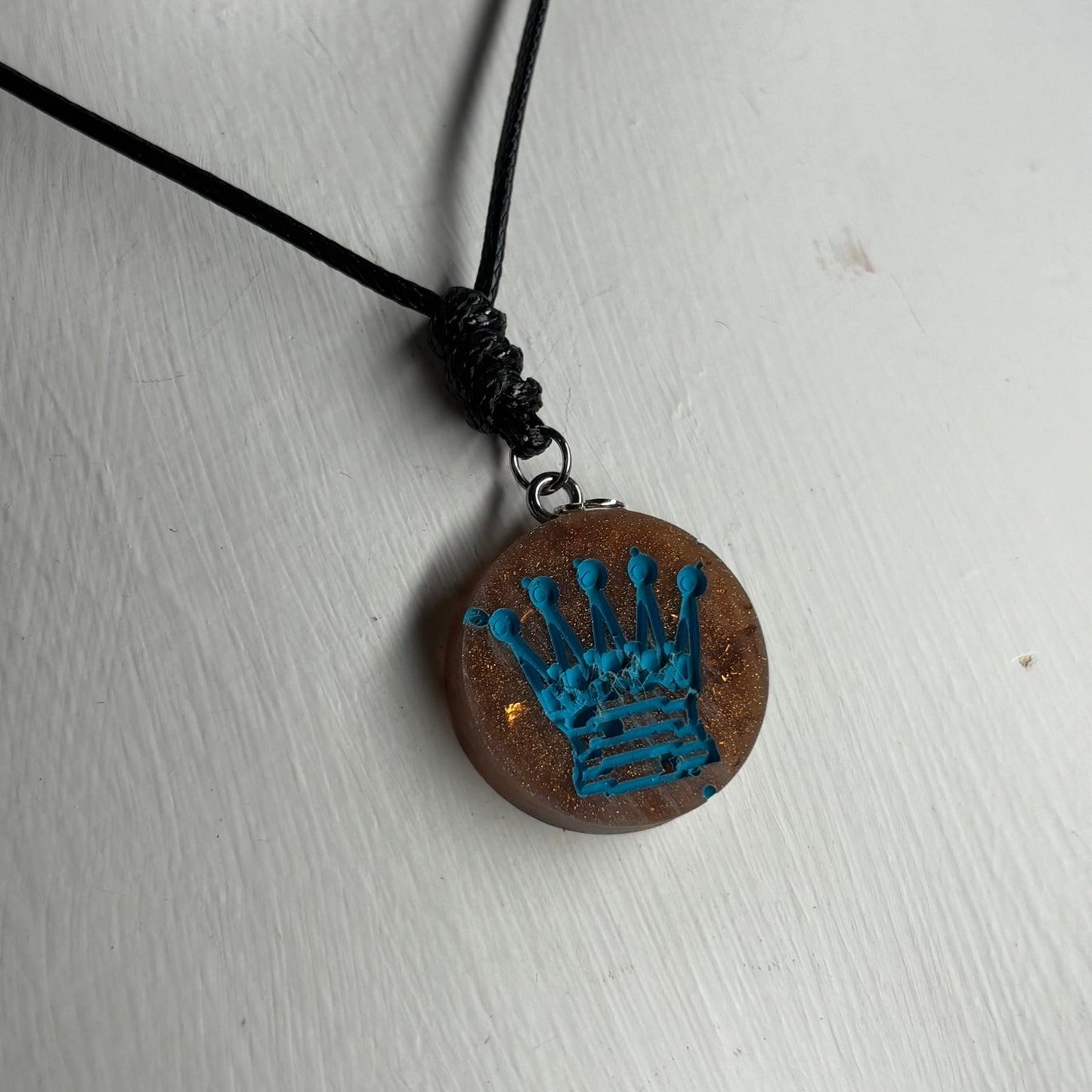 Vintage Blue Queen Print - Handmade Resin Chess Necklace