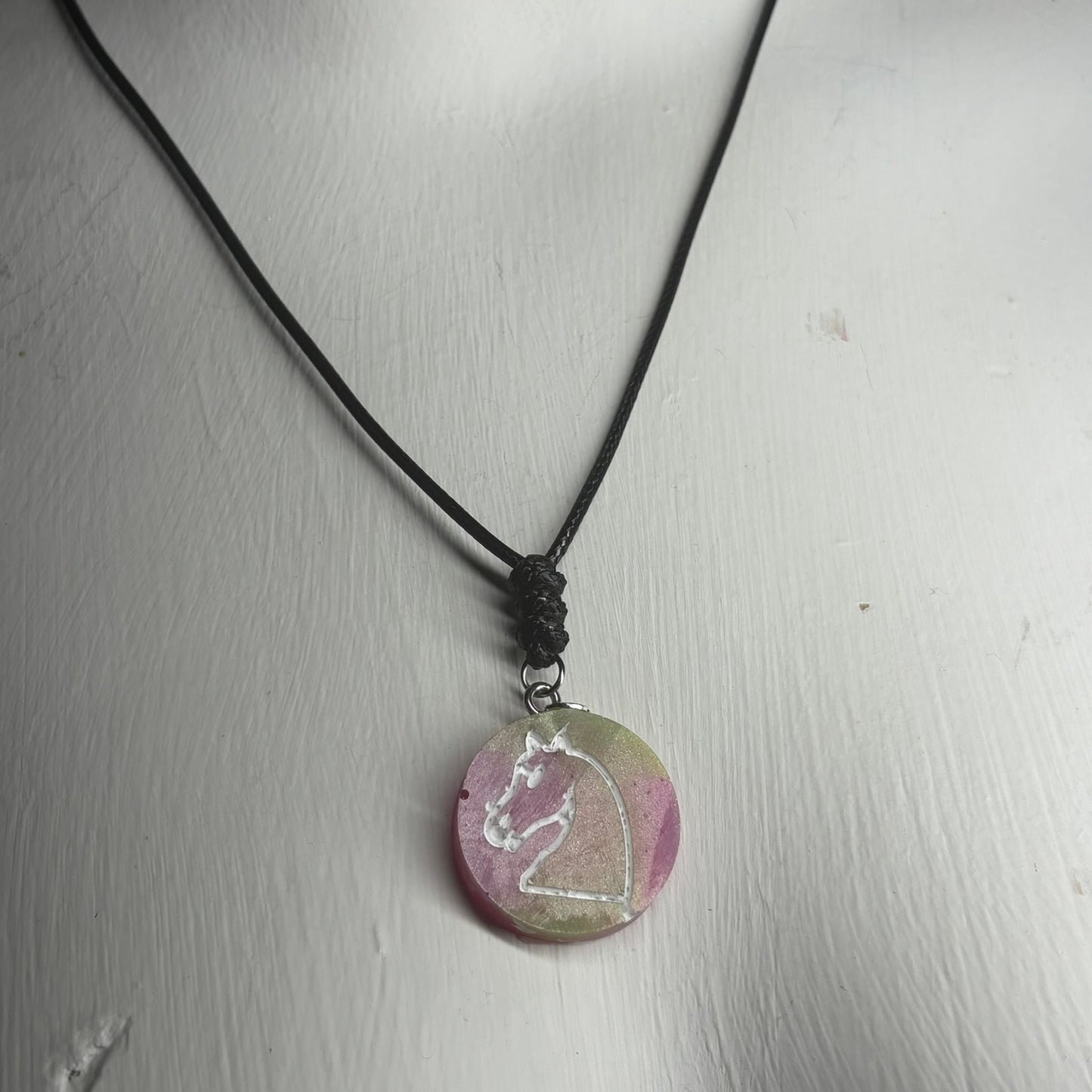 Pink & Green Knight - Handmade Resin Chess Necklace