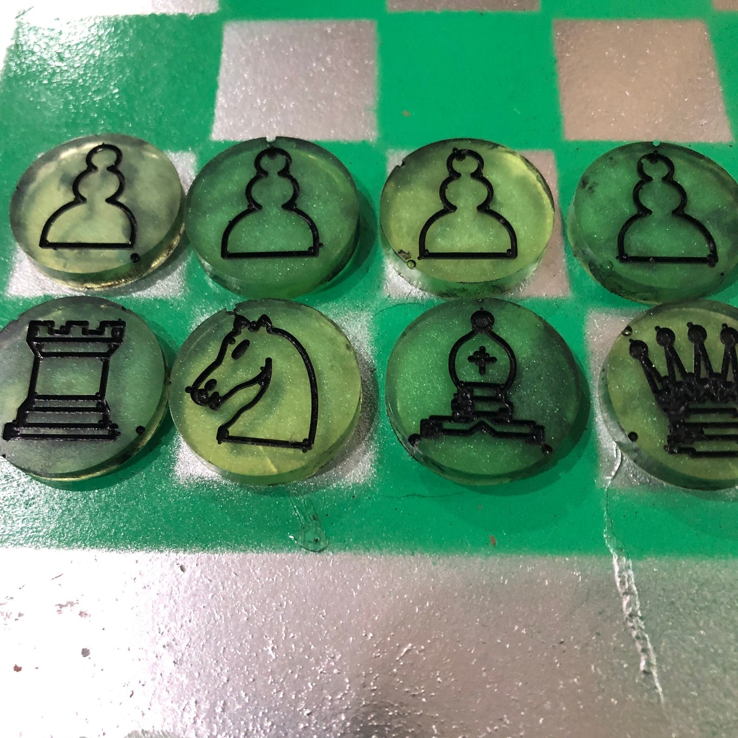 Chrome Green - Painted Chess Set