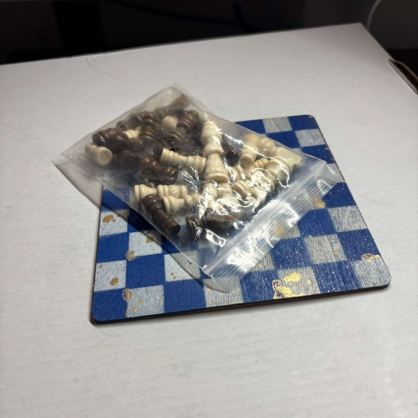Blue White Gold Drip - Mini Chess Set