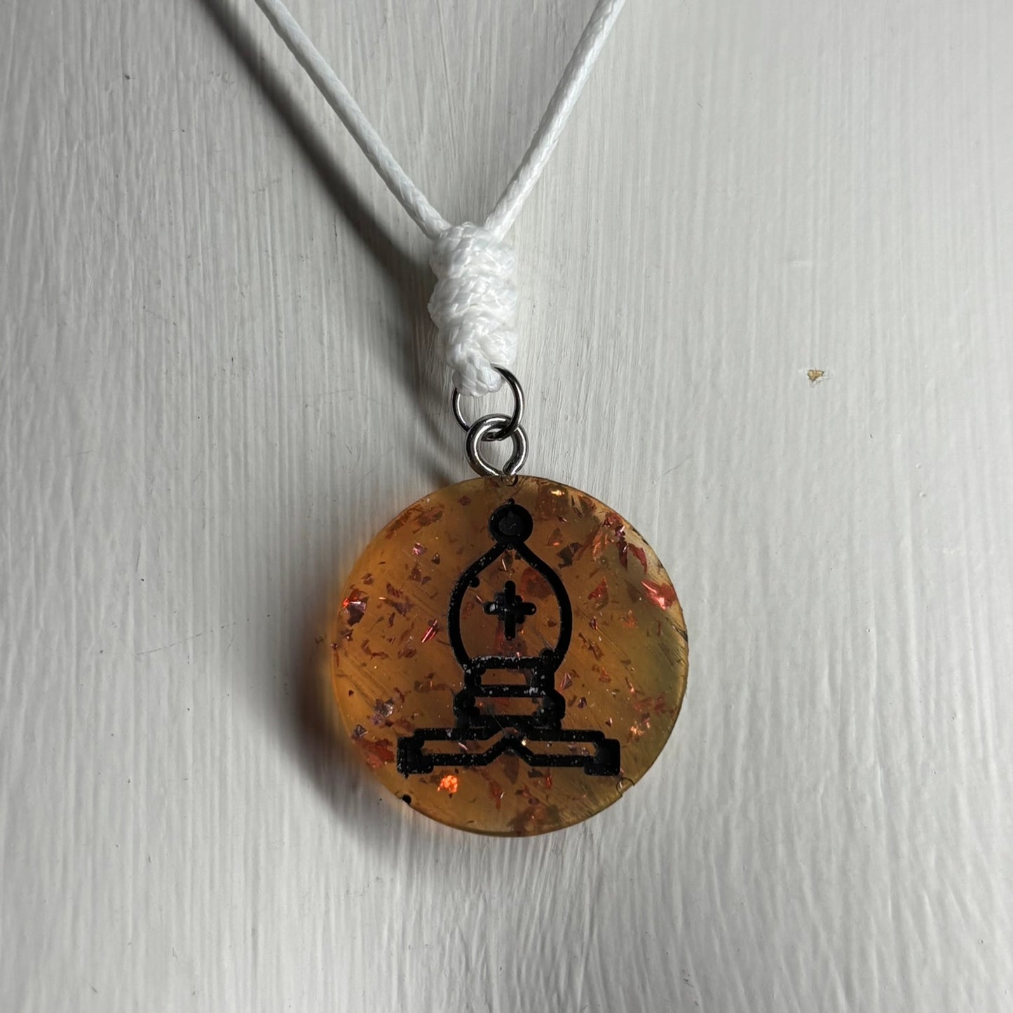 Medieval Yellow Bishop - Handmade Resin Chess Necklace