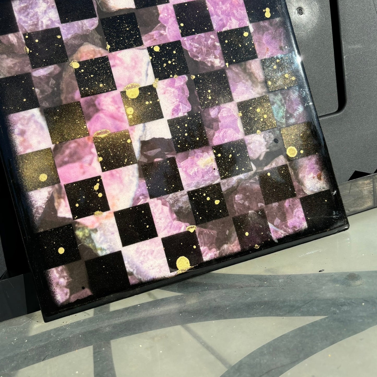 Sprinkled Gold Crystal - Resin Coated Chess Board