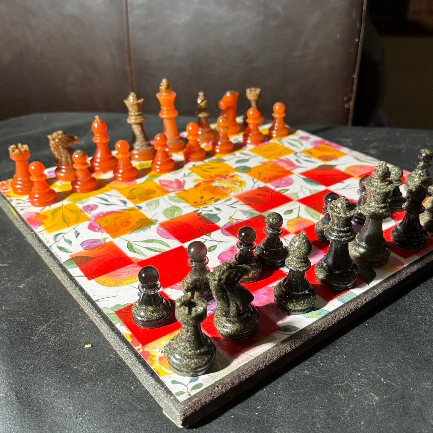Fiery Opal Flowers - Scrapbook Chess Set