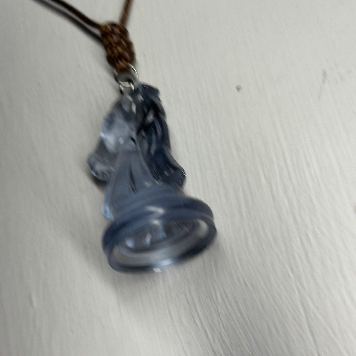 Transparent Simple Blue Knight - Handmade Resin Chess Necklace