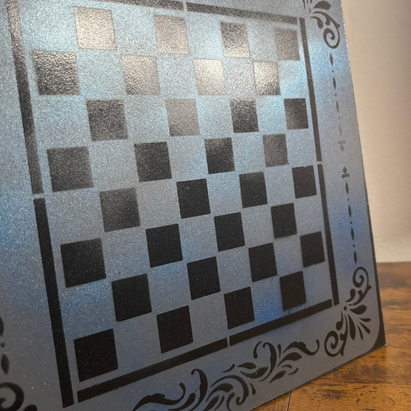 Simple Blue & Black - Painted Chess Board