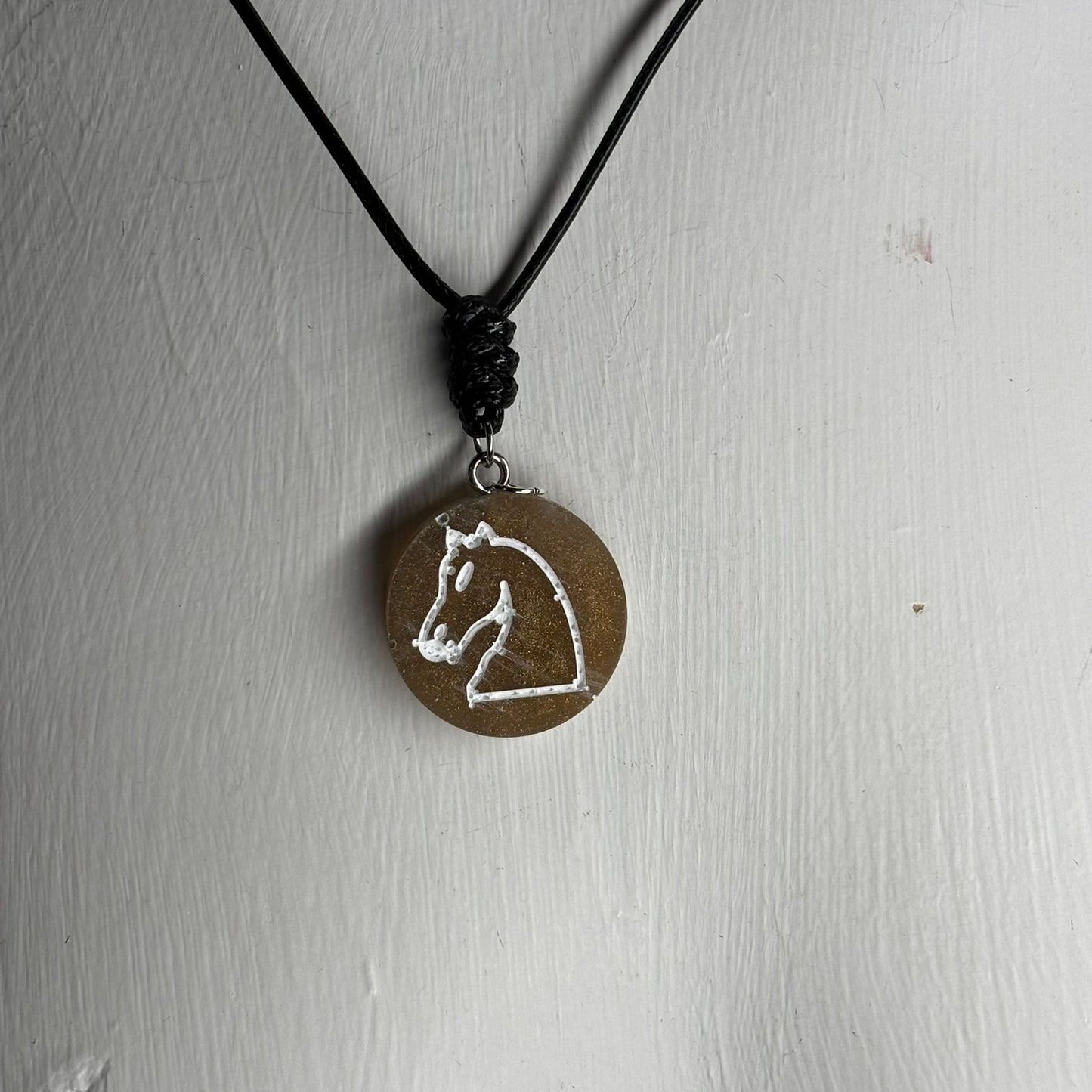 Bronze Yellow Knight - Handmade Resin Chess Necklace