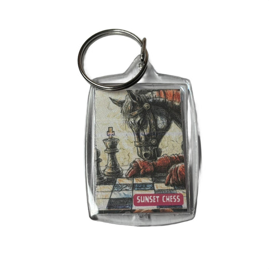 Deeps Thoughts Of The knight - Sunset Chess Photo Keychain