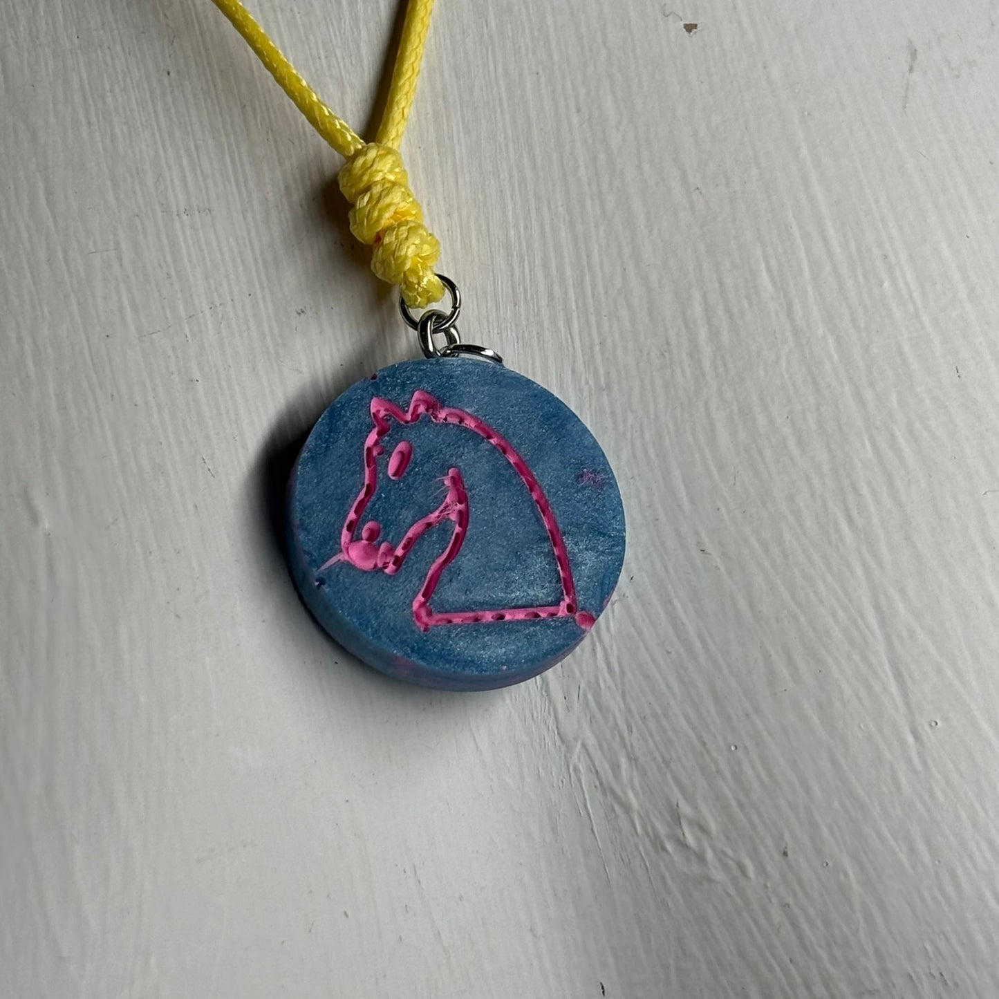 Blueberry Pink Knight - Handmade Resin Chess Necklace