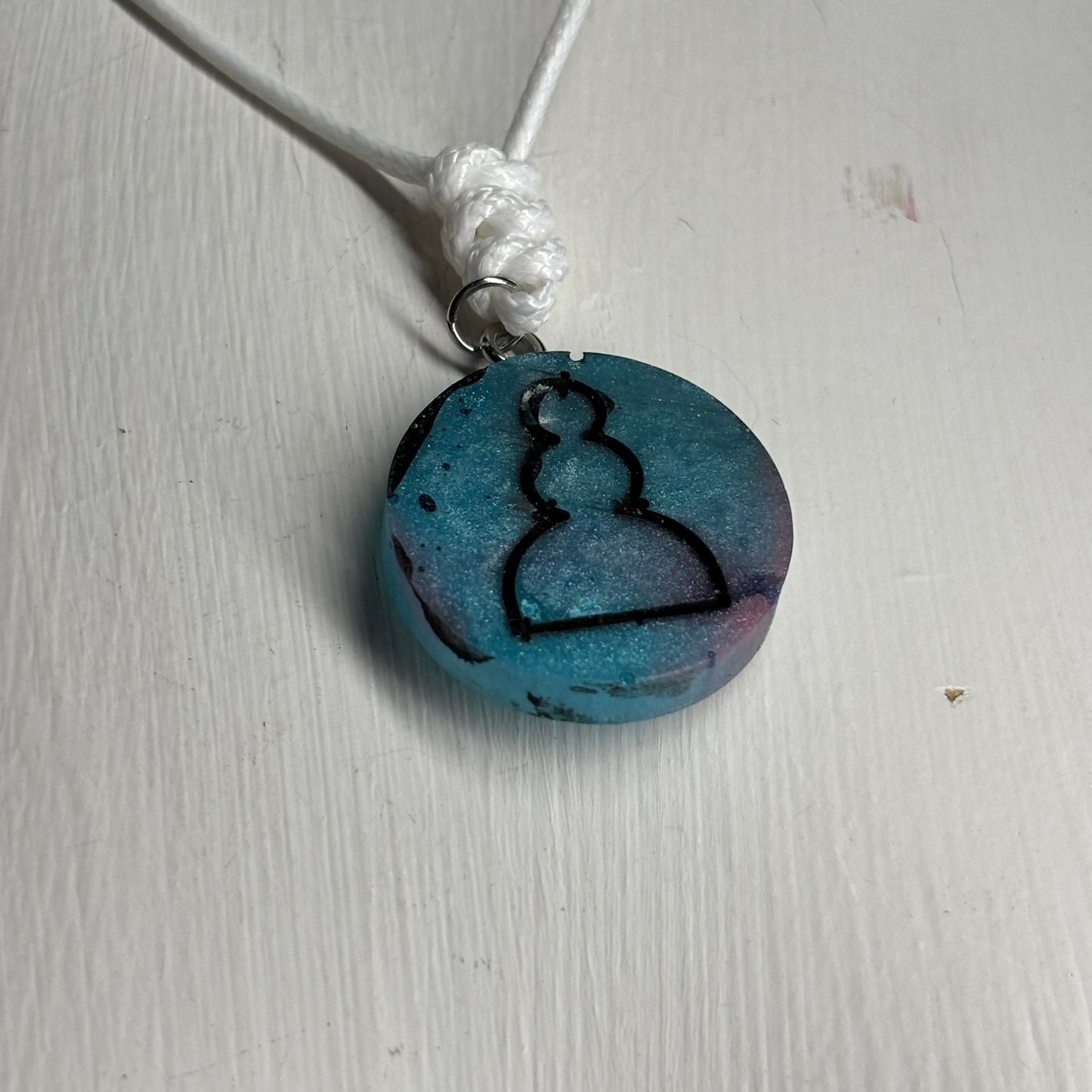 Blue Painted Pawn - Handmade Resin Chess Necklace
