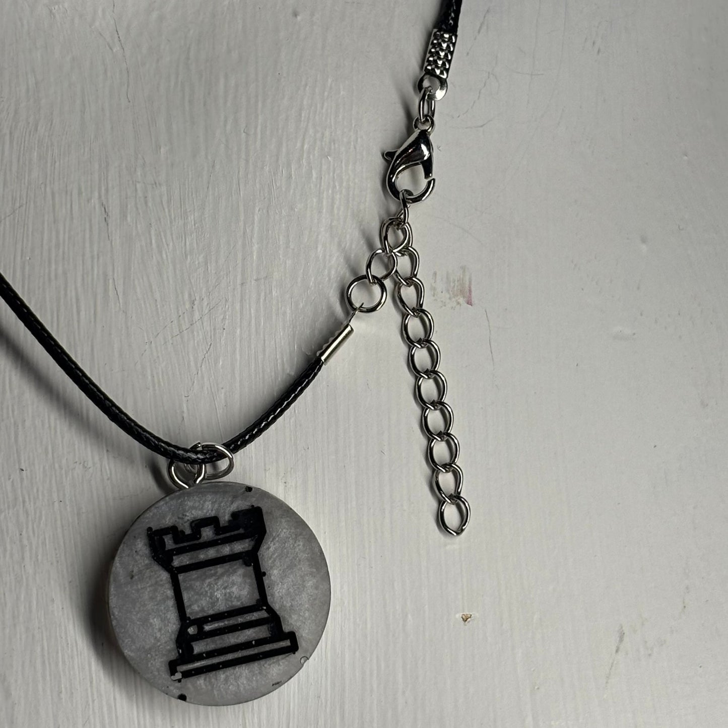 Silver Rook - Handmade Resin Chess Necklace