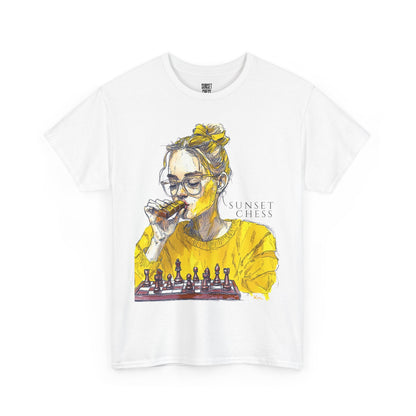 Yellow Woman Playing Chess - Unisex Heavy Cotton Tee