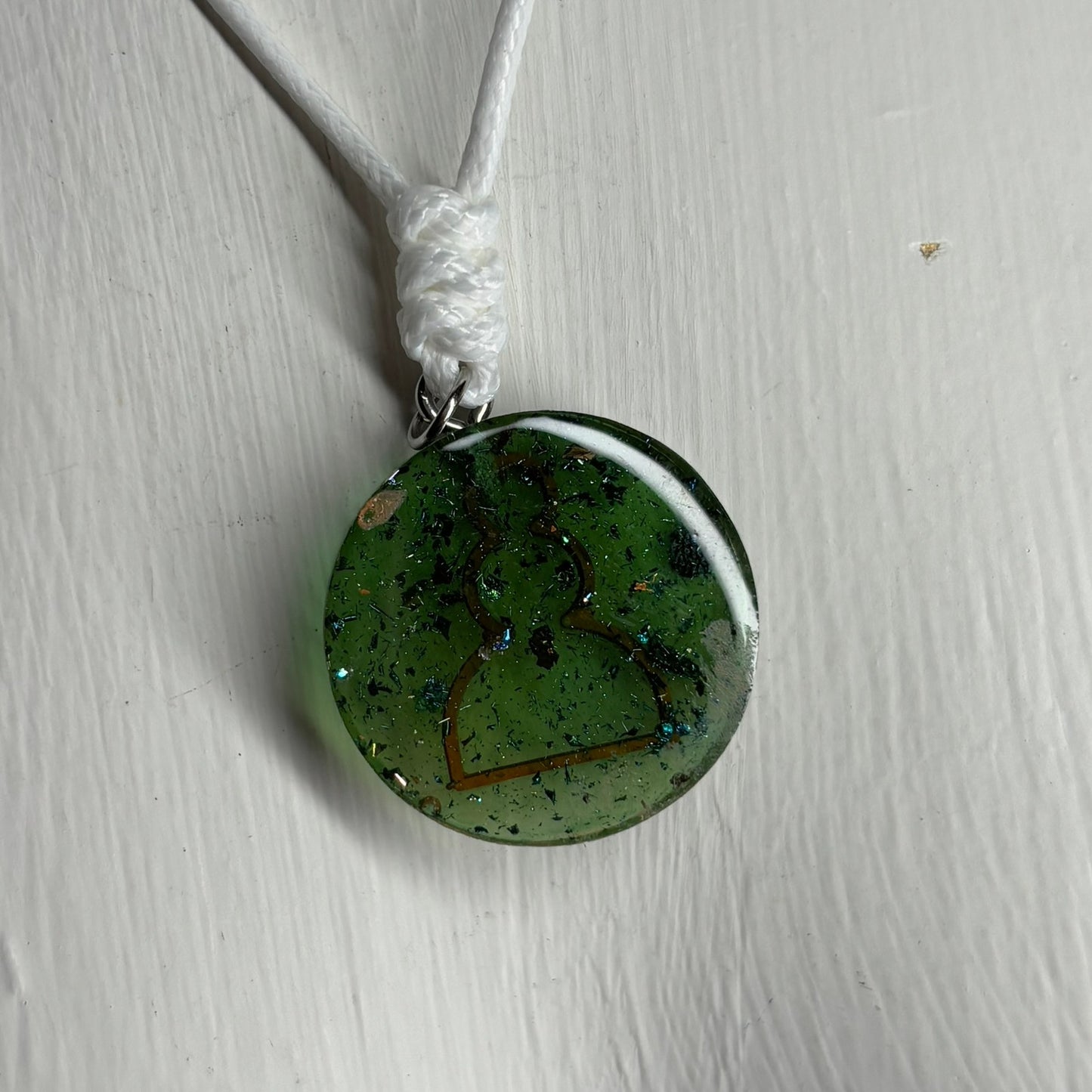 Green Crystal Orange Pawn - Handmade Resin Chess Necklace