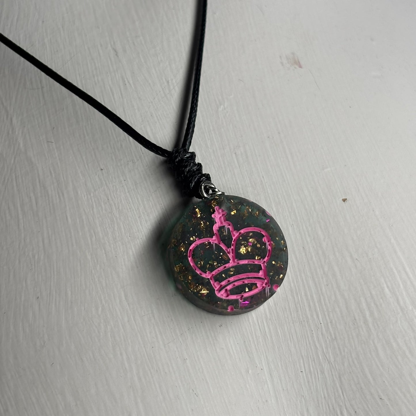 Vintage Forest Pink King - Handmade Resin Chess Necklace