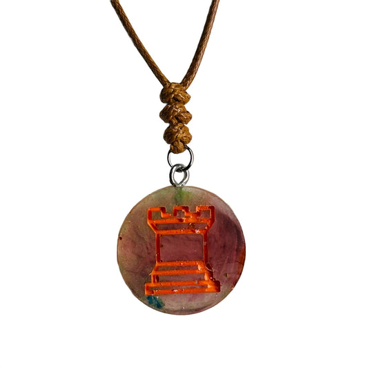 Vintage Rust Rook - Handmade Resin Chess Necklace