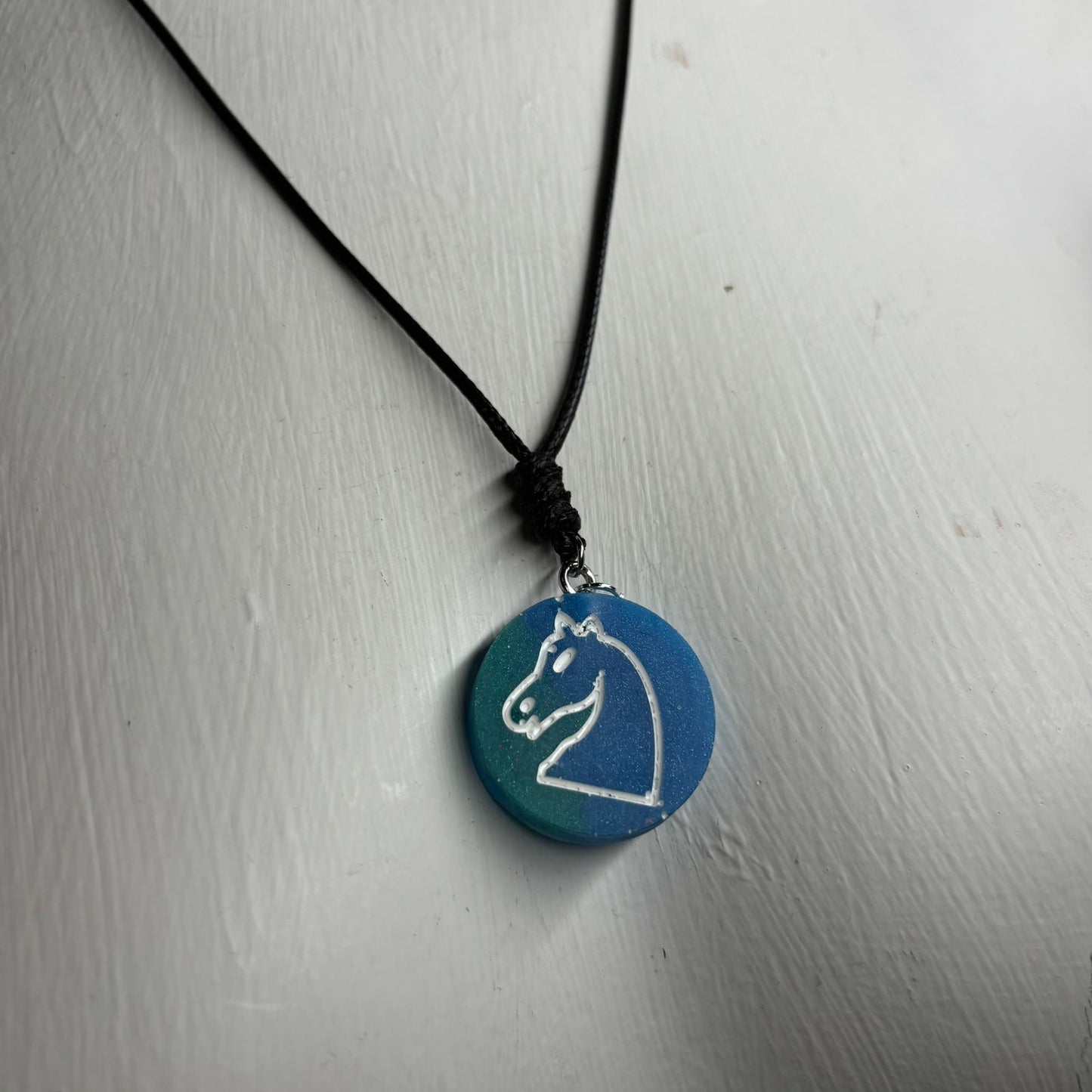 Blue Knight - Handmade Resin Chess Necklace