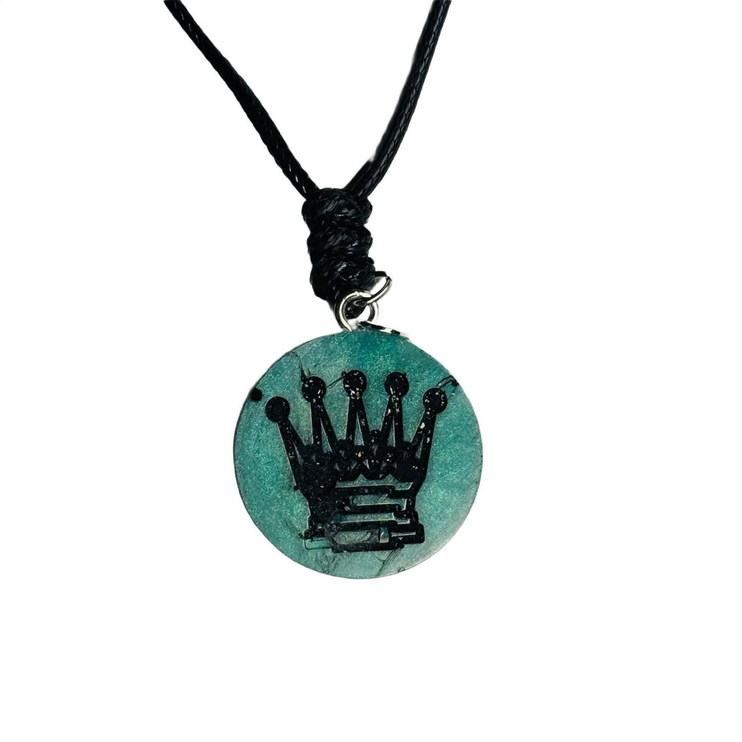 Dark Mint Green Queen - Handmade Resin Chess Necklace