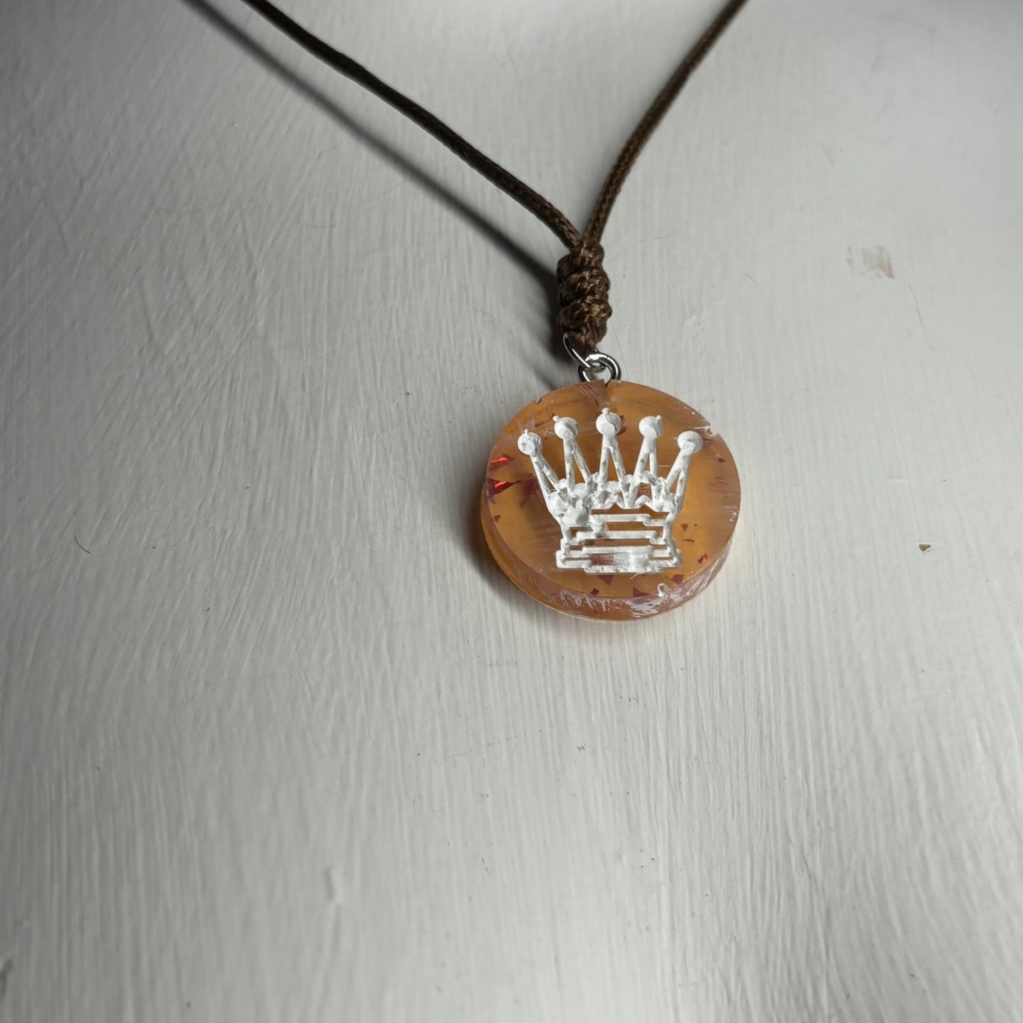 Light Amber Queen - Handmade Resin Chess Necklace