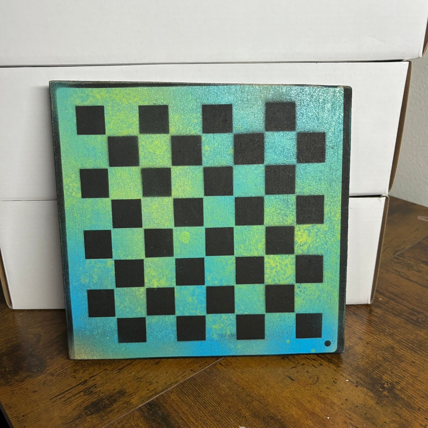 Green Blue Mist - Painted Double Sided Chess Board