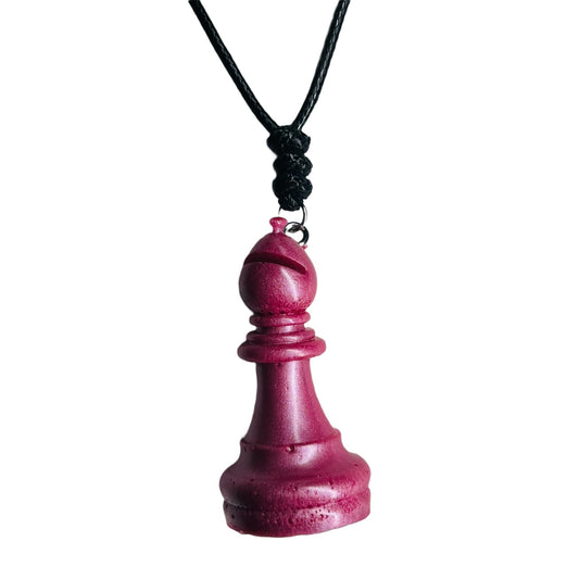 Solid Pink Bishop - Handmade Resin Chess Necklace