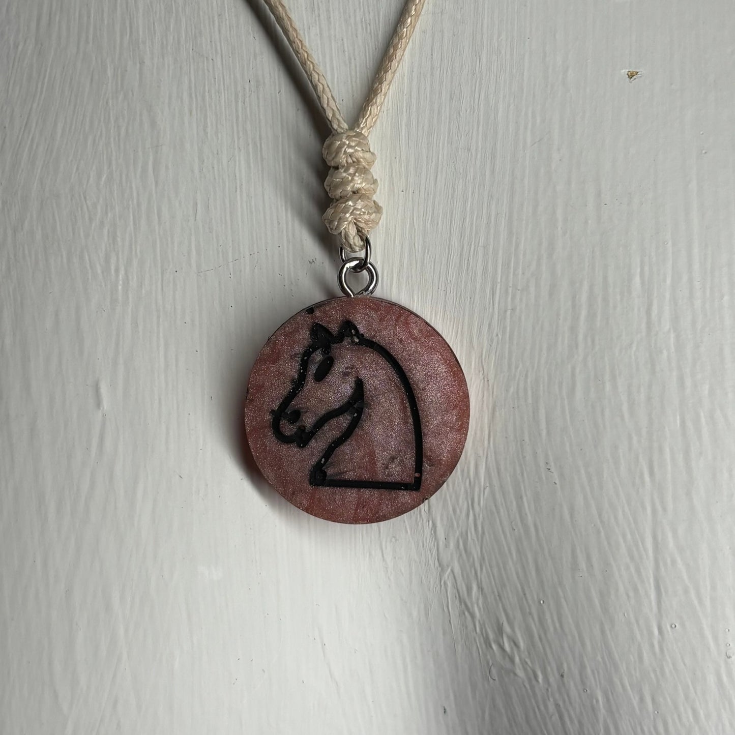 Cream Peach Knight - Handmade Resin Chess Necklace