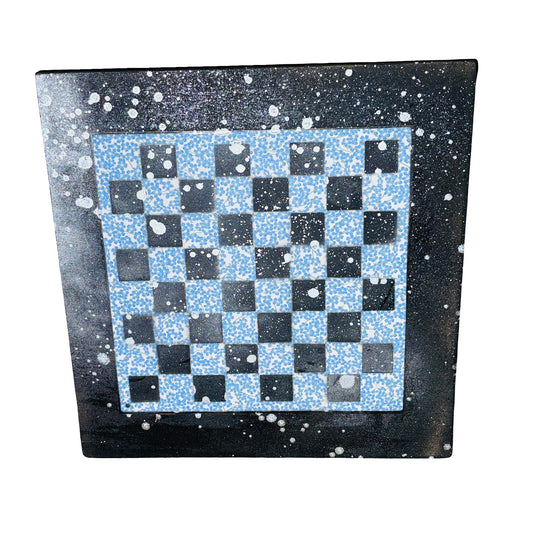 Blue Flower Chrome Drip - Large Scrapbook Chess Board