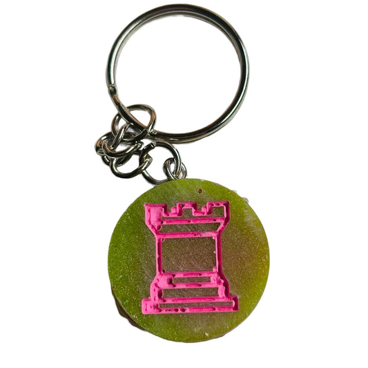 Pink Green Rook - Handmade Resin Keychain