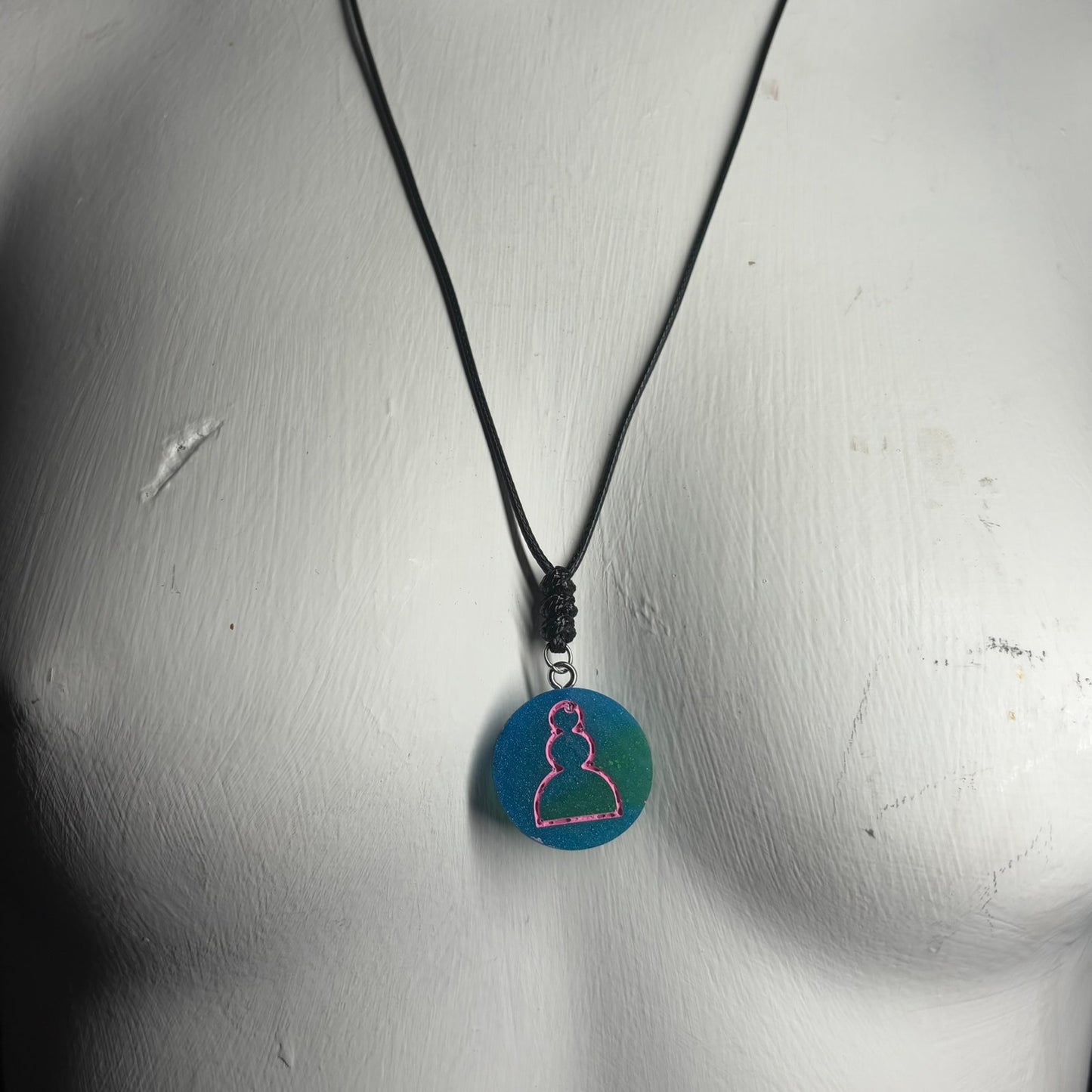 Blue & Pink Pawn - Handmade Resin Chess Necklace