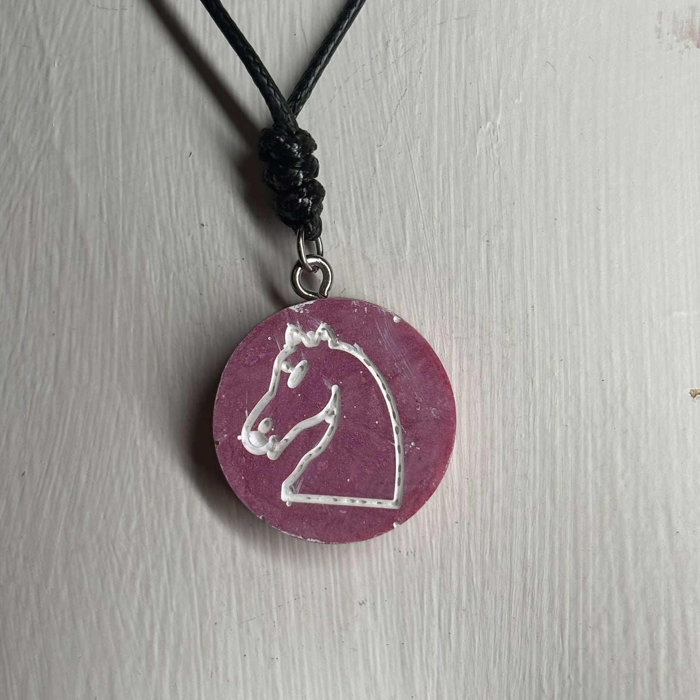 Simple Pink Knight - Handmade Resin Chess Necklace