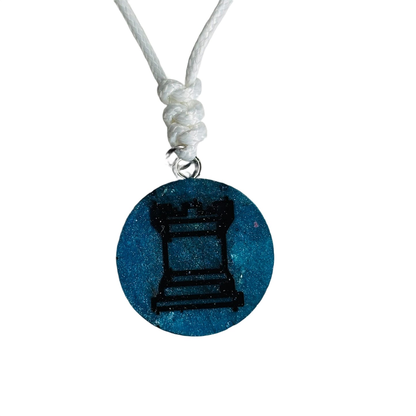 Dark Blue Rook - Handmade Resin Chess Necklace