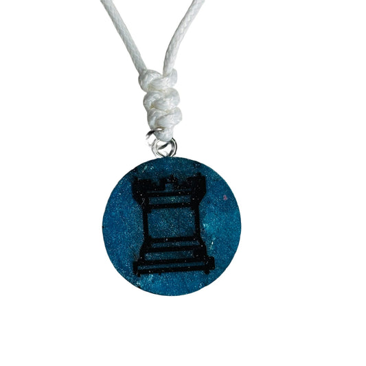 Dark Blue Rook - Handmade Resin Chess Necklace