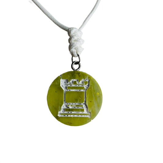 Lime Green Rook - Handmade Resin Chess Necklace