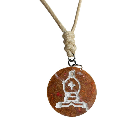 Cream Crystal Orange Bishop - Handmade Resin Chess Necklace
