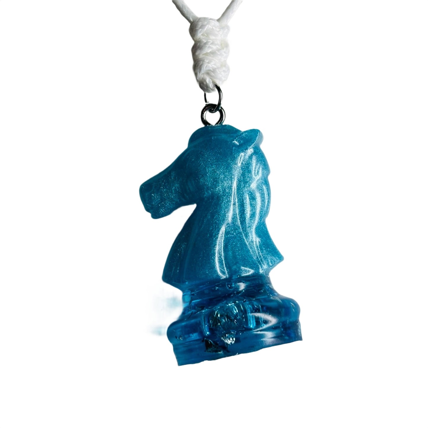 Crystal Ice Blue Knight - Handmade Resin Chess Necklace