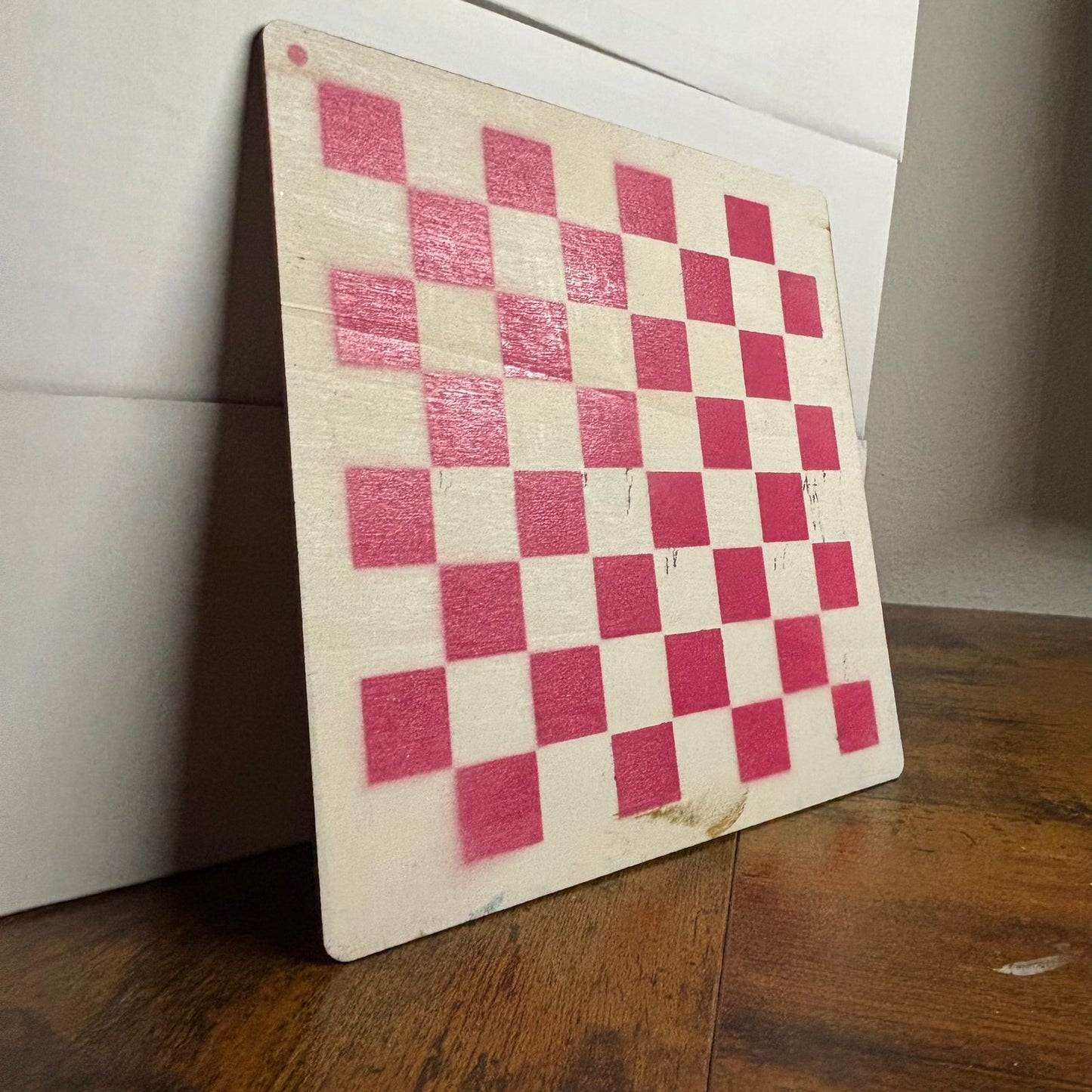 Pink & White - Painted Thin Wooden Chess Board