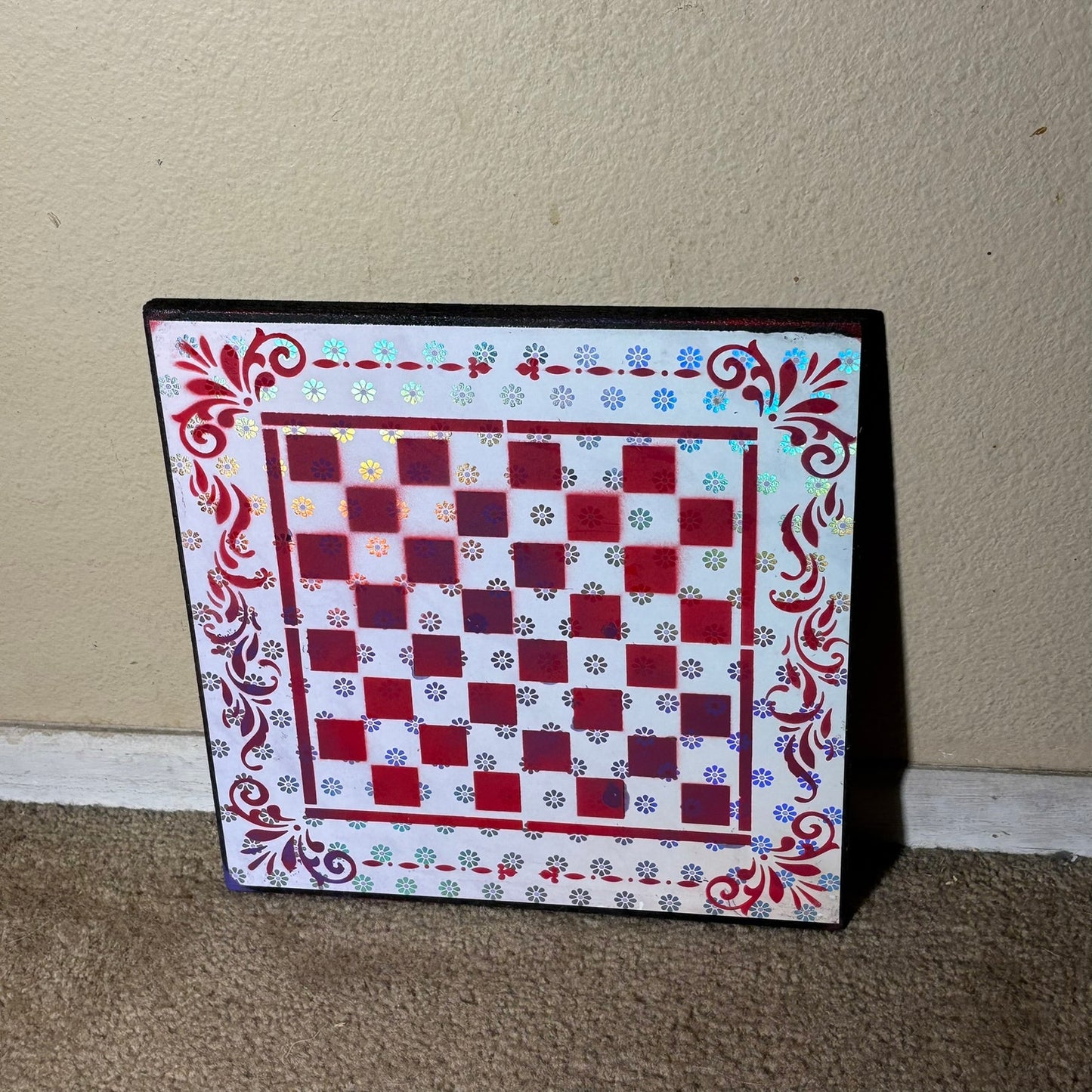 Red Chrome Flowers - Scrapbook Chess Board