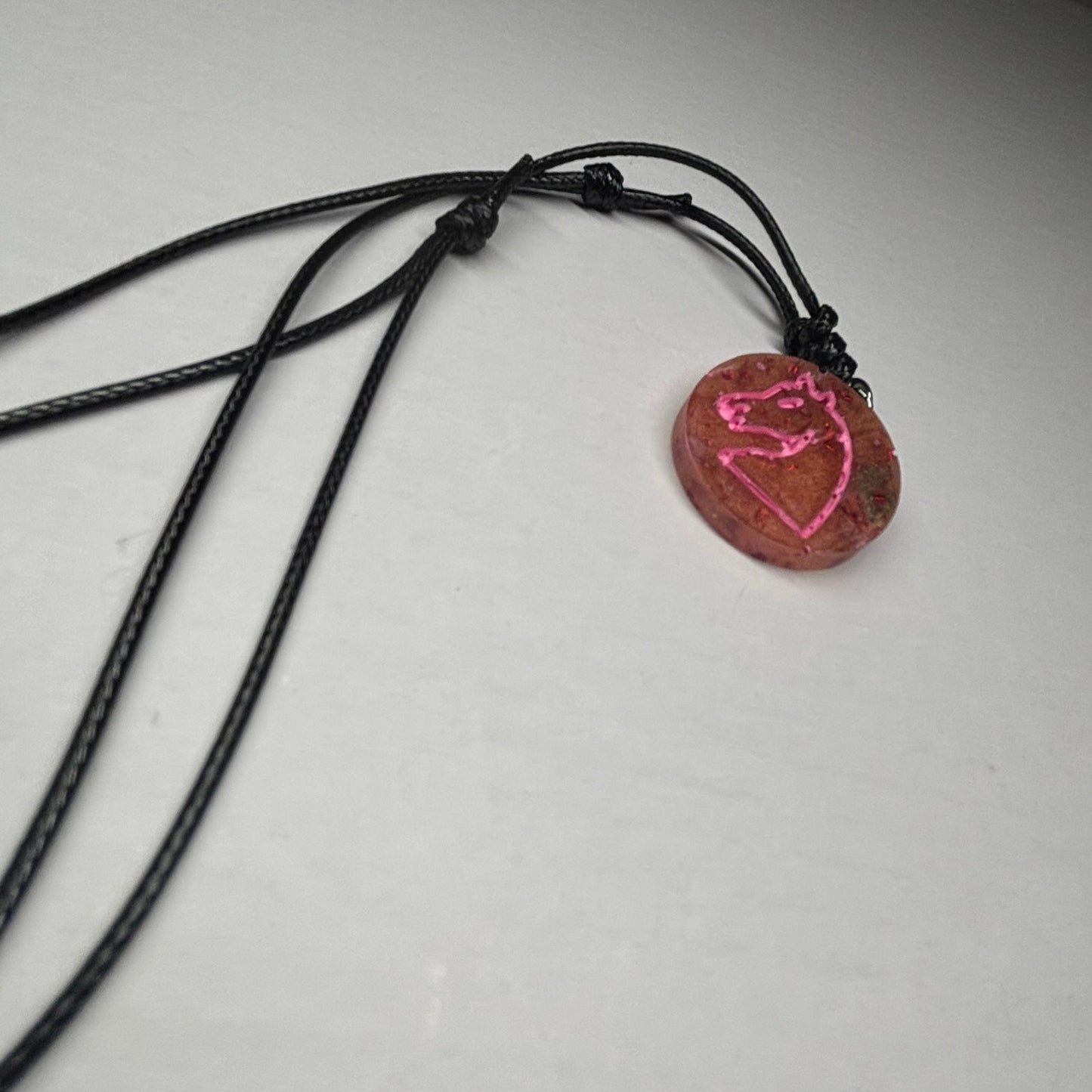 Crystal Pink Knight - Handmade Resin Chess Necklace