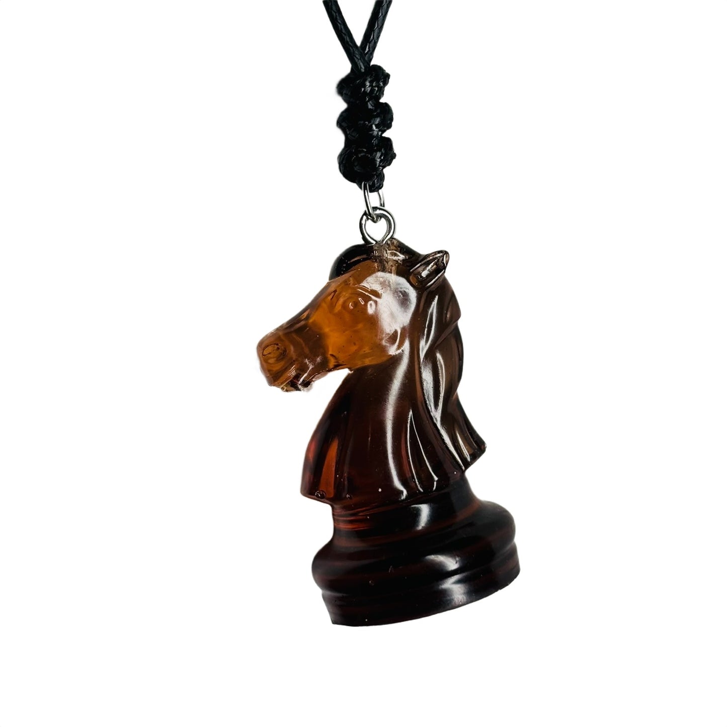 Coffee Brown Knight - Handmade Resin Chess Necklace