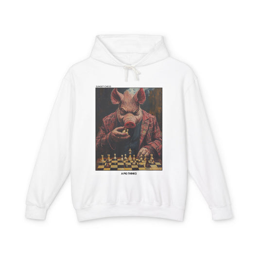 A Pig Thinks - White Chess Hoodie
