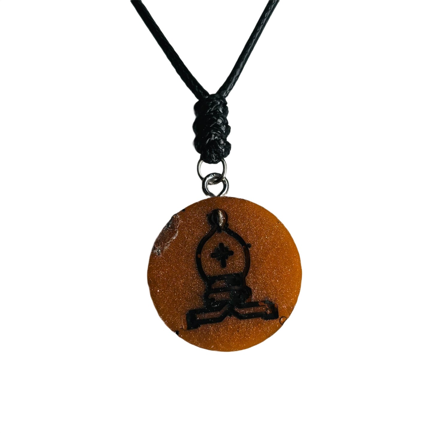 Orange Dark Bishop - Handmade Resin Chess Necklace