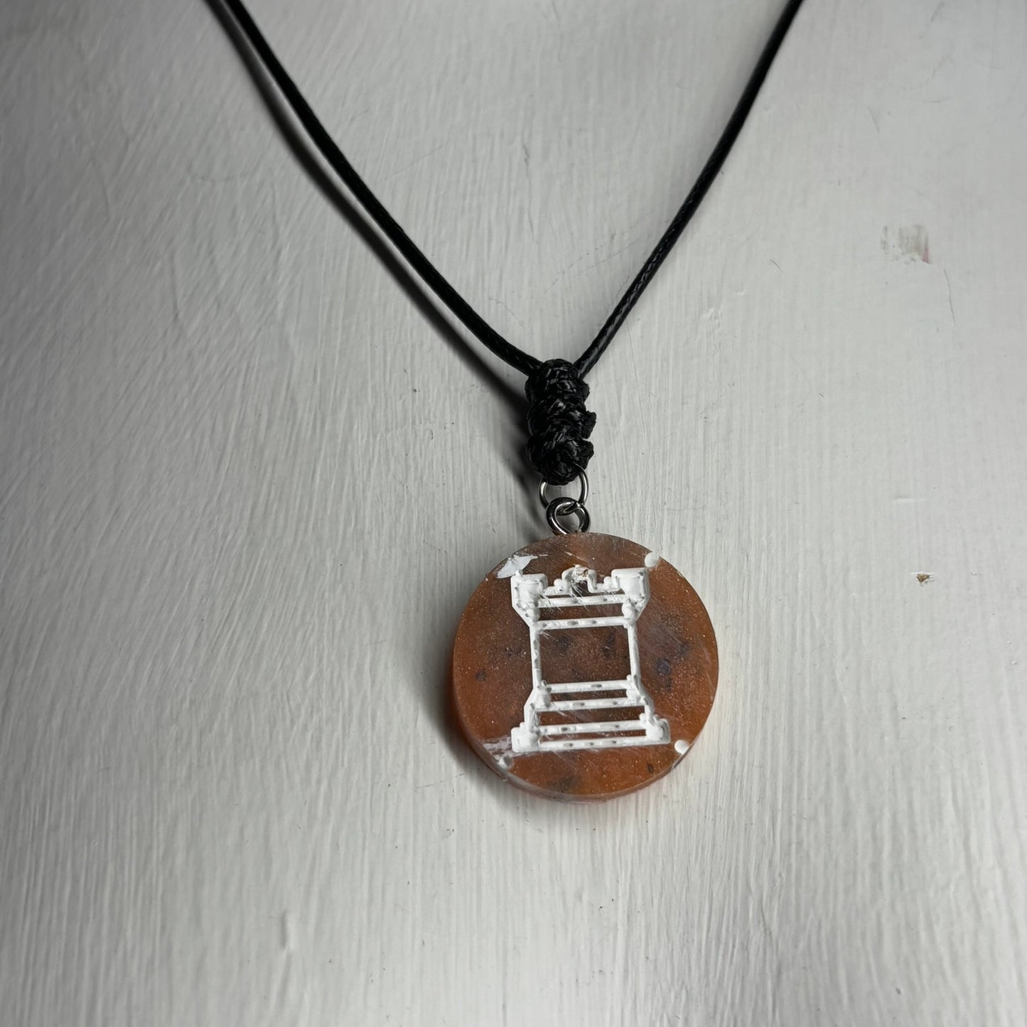 Orange Fire Rook - Handmade Resin Chess Necklace - Flat Edition