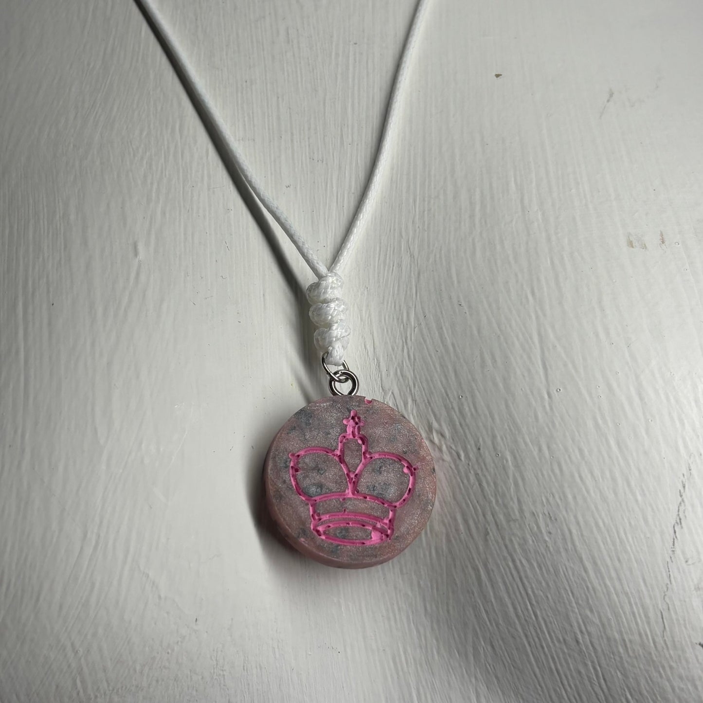 Patterned Pink King - Handmade Resin Chess Necklace