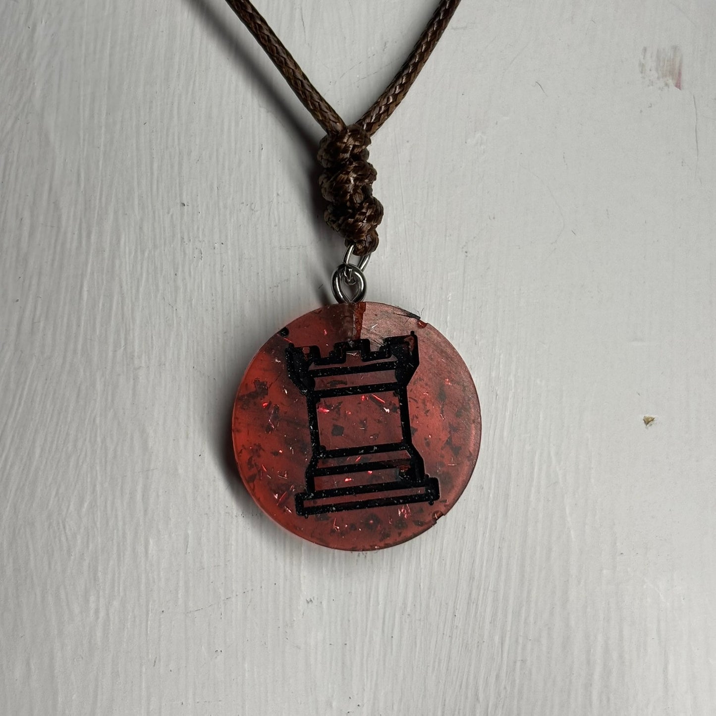 Crystal Red Rook - Handmade Resin Chess Necklace