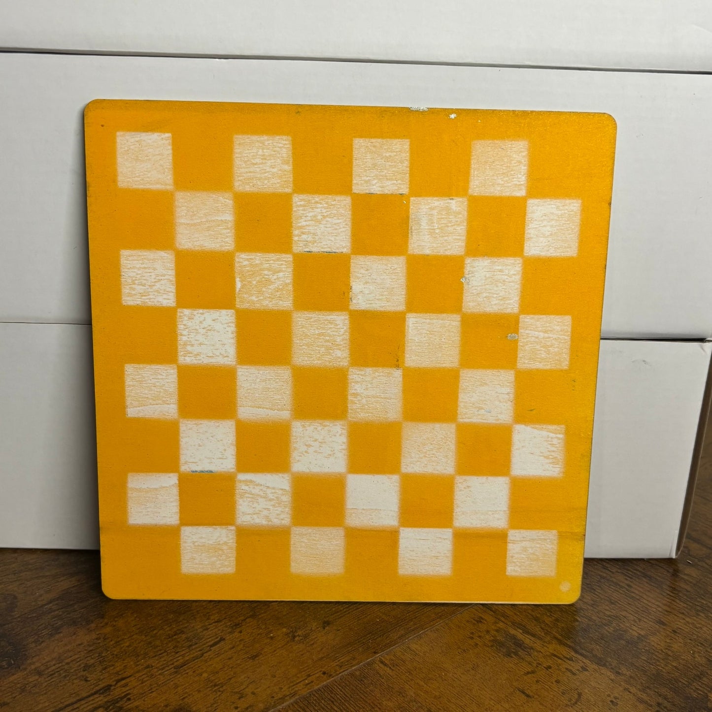 Yellow & White - Painted Thin Wooden Chess Board