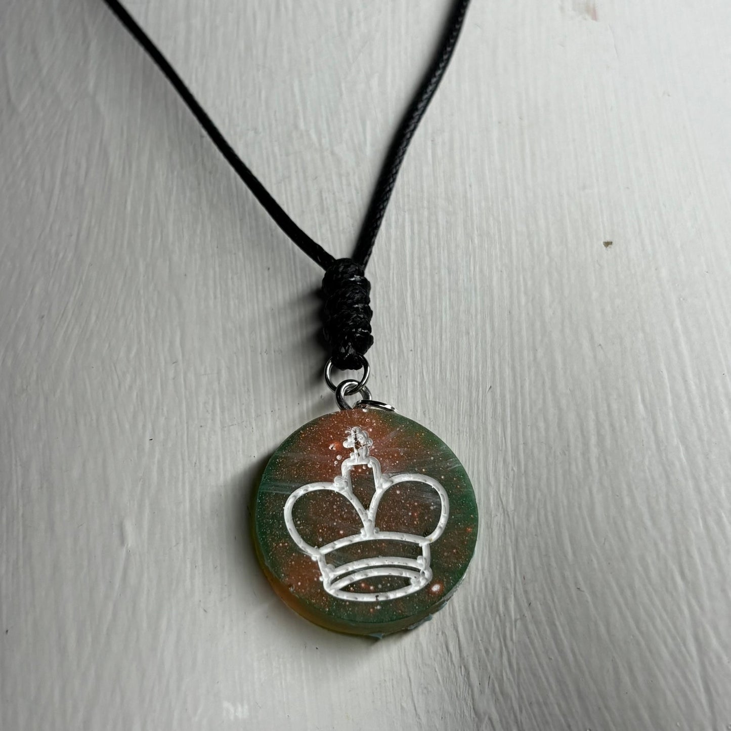 Orange Green King - Handmade Resin Chess Necklace