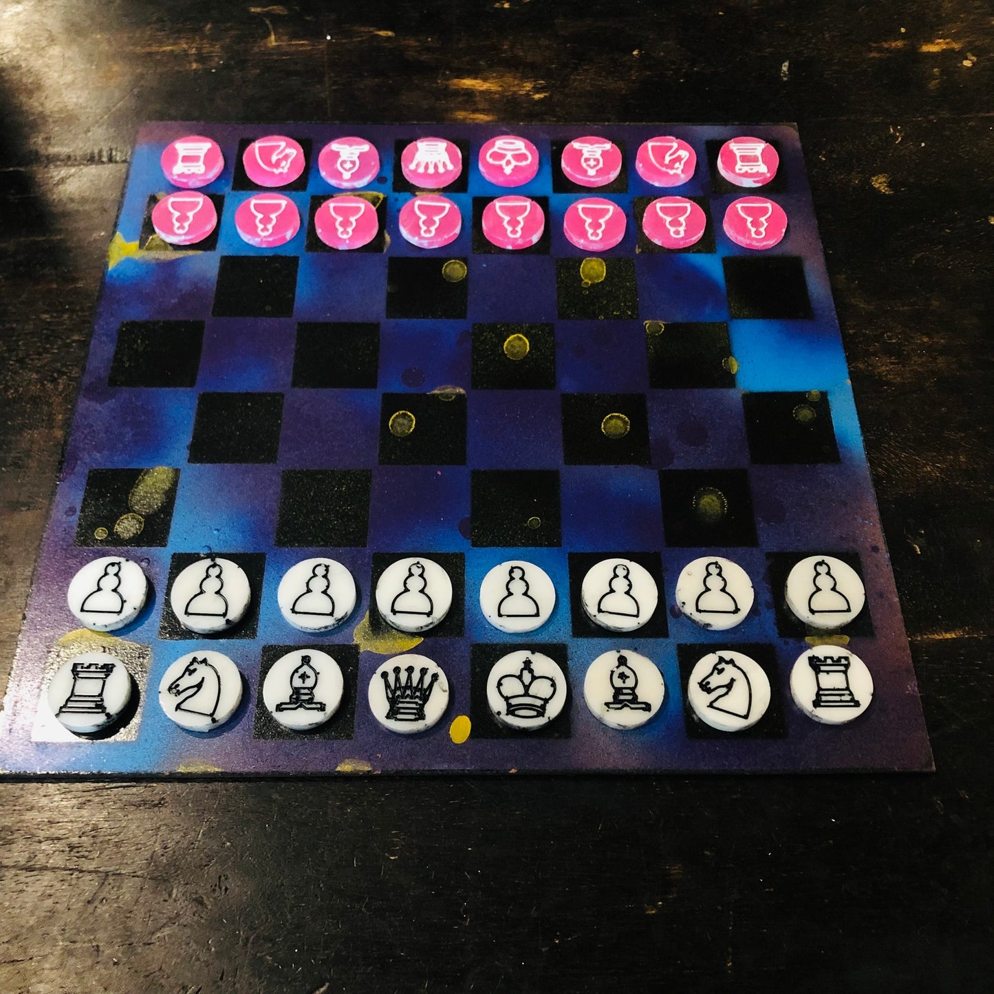 Beautiful Purple Galaxy - Painted Chess Set