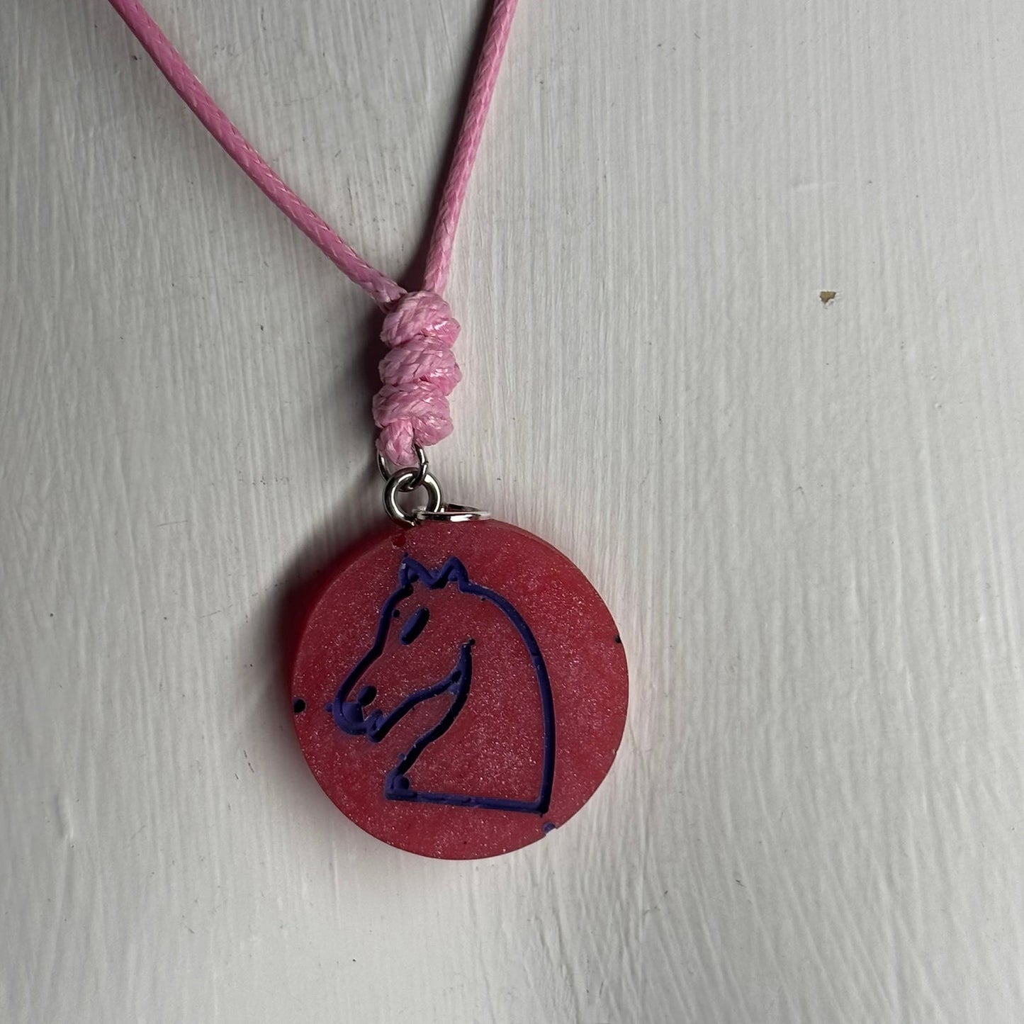 Red & Pink Knight - Handmade Resin Chess Necklace