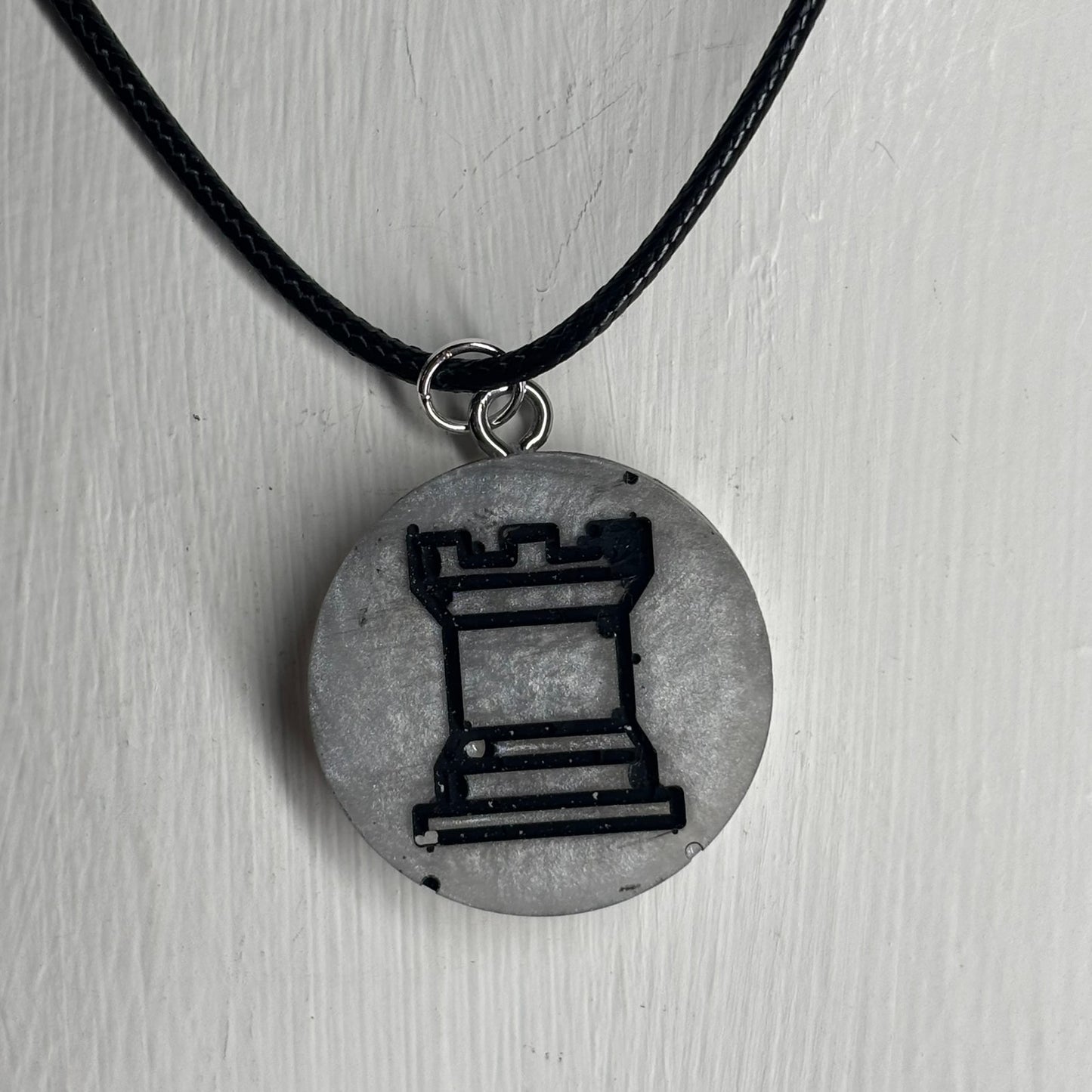 Silver Rook - Handmade Resin Chess Necklace