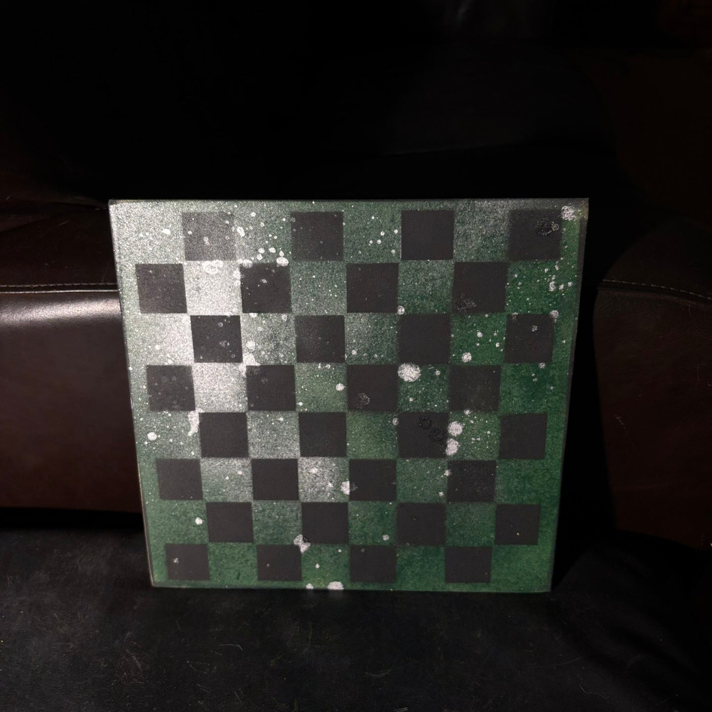 Splattered Chrome Green - Painted Chess Board