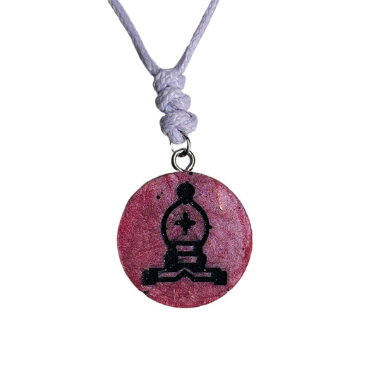 Purple/Pink Bishop - Handmade Resin Chess Necklace
